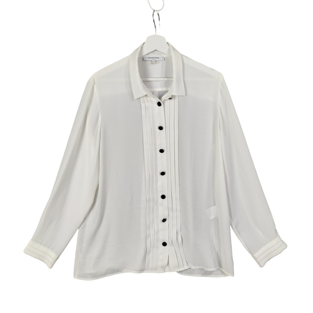 Gerard Darel Luxe Sheer‎ Pleated Blouse Button Long Sleeve Ivory Womens 42 US 10